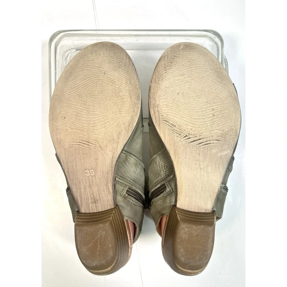 Miz Mooz Green Sandals Slouch Studded Leather Low Heeled Size 39 8.5-9 US